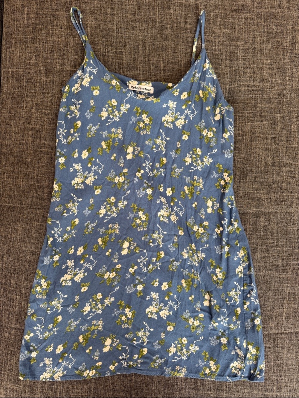 Reformation Blue Floral Mini Slip Dress Size L Cottagecore - Picture 2 of 4